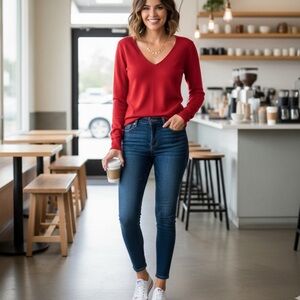 Aeropostale Women's V-Neck
Long Sleeve Pullover Sweater red 
 Size S